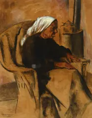Kenneth Miller Adams, Elder Woman, Taos, 1928, mixed media on paper