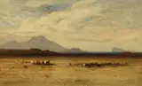 Samuel Colman, Wagon Train in Oregon, circa 1870, oil on canvas laid on board
