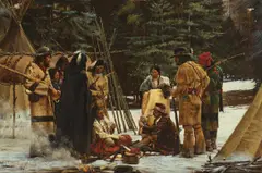 Stan Davis, How Running Wolf Lost His Wife, 1984, oil on canvas