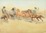 Maynard Dixon, Roping Horses, 1945, watercolor on paper