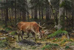 Deer in a Forest Glade by Richard Friese, 1912, oil on canvas, sold Jul 2013
