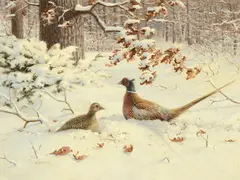 Pheasants by Owen J. Gromme, oil on canvas, sold Jul 2013