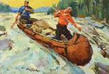 Frank B. Hoffman, Shooting the Rapids, oil on canvas laid on board