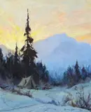 Camp on the Trail by Sydney Laurence, oil on canvas, sold Jul 2013