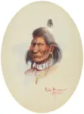 Indian Portrait by Edgar S. Paxson, 1906, watercolor on paper, sold Jul 2013