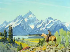 Conrad Schwiering, Spell of the Tetons, oil on board