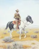 Cowboy on Pinto Horse by Olaf Carl Seltzer, watercolor on paper, sold Jul 2013