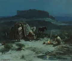 Apache Camp by Olaf Wieghorst, 1958, oil on canvas, sold Jul 2013