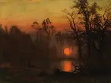 Albert Bierstadt, Sunset Over the Plains [or] Deer in a Sunset Landscape
