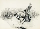 Edward Borein, Bucking Horses, and all the Hair-Raising Events, pen & ink on paper