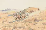 Edward Borein, Cowboy with Herd of Horses, watercolor on paper