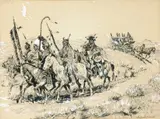 Crow Chiefs Mounted on their Best Ponies by Edward Borein, mixed media on paper, sold Jul 2012