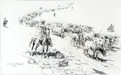 Edward Borein, Trail Herd, 1930, pen & ink on paper