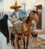 Maynard Dixon, El Lechero (The Milkman), Guadalajara, Mexico, oil on board