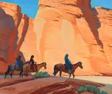 Maynard Dixon, Navajos in a Canyon, 1945, oil on canvas