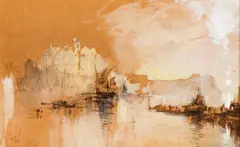 An Island in the Adriatic by Thomas Moran, 1875, watercolor & gouache on paper, sold Jul 2012