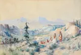 Indians on a Trail by Edgar S. Paxson, 1905, watercolor on paper, sold Jul 2012