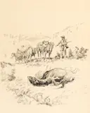 The Elk Hunt by Charles Marion Russell, 1926, pen & ink on paper, sold Jul 2012