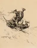 Horse and Cowboy Tumbling Downhill by Charles Marion Russell, circa 1904, pen & ink on paper, sold Jul 2012