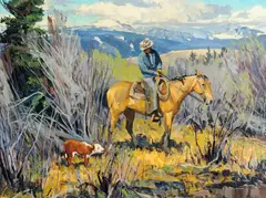 Conrad Schwiering, When a Feller Needs a Friend, oil on board