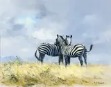 David Shepherd, Tick Birds and Zebras, 1962, oil on canvas