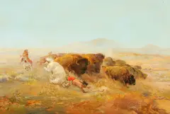 William Standing, Buffalo Hunt, oil on canvas