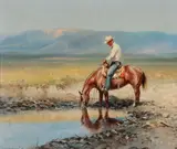 Watering His Pony by Olaf Wieghorst, oil on canvas, sold Jul 2012