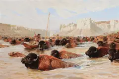John Clymer, Buffalo Crossing, circa 1967, oil on board