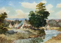 Hans Kleiber, Camp on the Bighorn, watercolor on paper