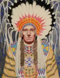 W. Langdon Kihn, Little Plume - Blackfeet Chieftain, circa 1928, mixed media on board