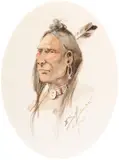 Sioux Brave by Edgar S. Paxson, 1905, watercolor on paper, sold Jul 2011
