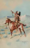 Signal of Peace by Edgar S. Paxson, 1905, watercolor on paper, sold Jul 2011