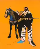 Fritz Scholder, Rifle, Horse and Indian, circa 1975, acrylic on canvas