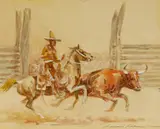 Edward Borein, Vaquero and Steer, watercolor on paper