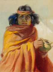 Gerald Cassidy, Indian by Firelight, watercolor on paper