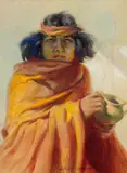 Gerald Cassidy, Indian by Firelight, watercolor on paper