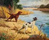 Henry Hintermeister, Hunting Dogs, oil on canvas