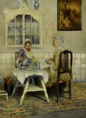 Tea for Two by George Hitchcock, 1885, oil on canvas, sold Jul 2010