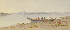 Theodore J. Richardson, Natives Loading Canoes, Sitka Bay, watercolor on paper