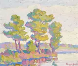 Cottonwood Trees in Autumn by Birger Sandzén, 1928, oil on board, sold Jul 2010
