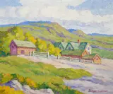 Farm & Hills, Lindsbourg, Kansas by Birger Sandzén, 1946, oil on board, sold Jul 2010