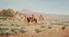 Victor Casnelli, Indian Encampment, oil on canvas