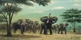 Guy Coheleach, Elephants in Front of Mt. Kilimanjaro, oil on canvas