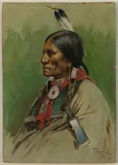 Henry Farny, Sioux Brave Holding a Tomahawk, 1896, oil on paper laid on board