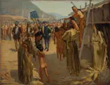 John Norval Marchand, Village Scene, oil on canvas