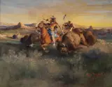 Edgar S. Paxson, Buffalo Hunt, 1906, gouache on paper
