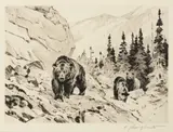 Carl Rungius, Out of the Canyon, Drypoint Etching