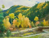 Joseph Henry Sharp, Aspens in Hondo Creek, oil on canvas