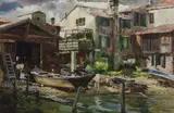 Donald Teague, Squero San Trovaso, watercolor on paper