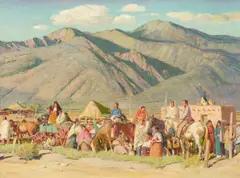 Oscar E. Berninghaus, The Pueblos Await the Dancers, oil on canvas